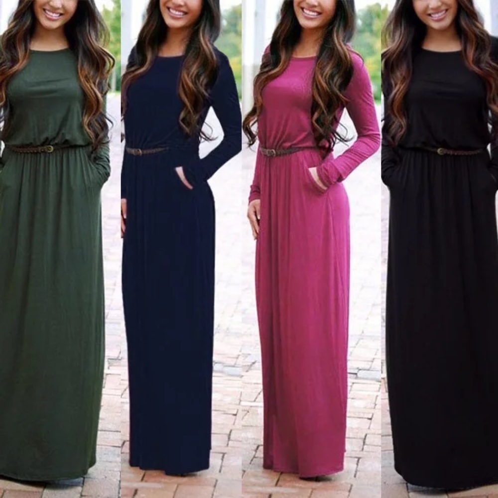 Navy blue knitted maxi with belt DRC107 - Picture 2 of 7