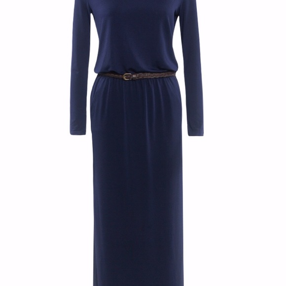 Navy blue knitted maxi with belt DRC107 - Picture 3 of 7
