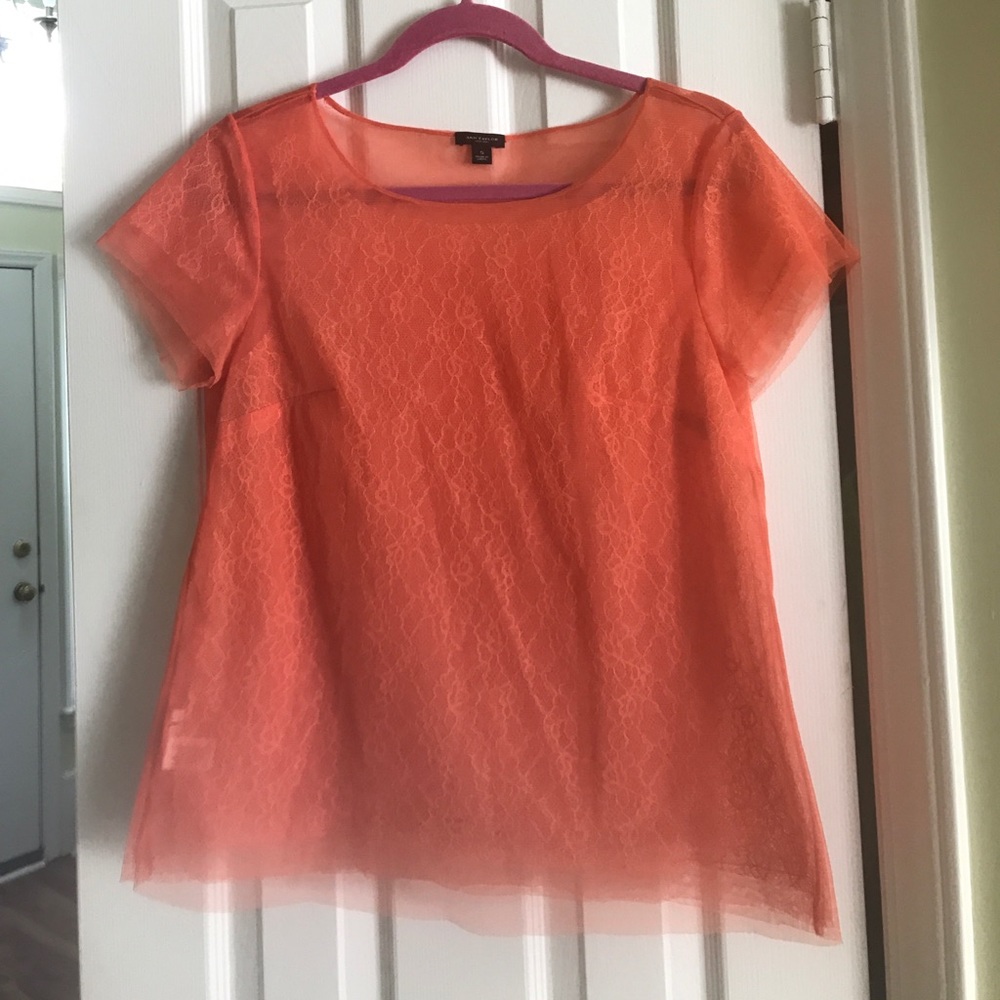 Ann Taylor sheer orange lace top!
