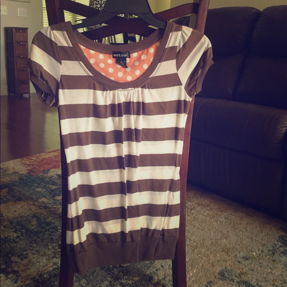 Brown and White Striped Top