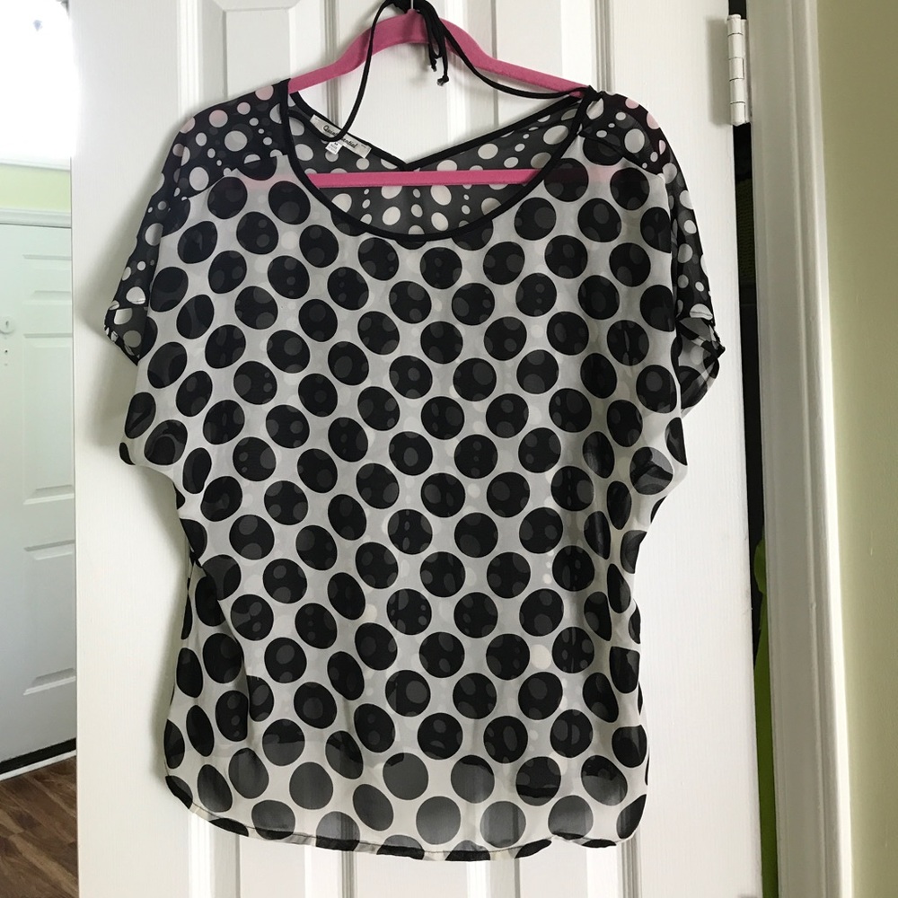 Sheer black and white polka dot blouse!