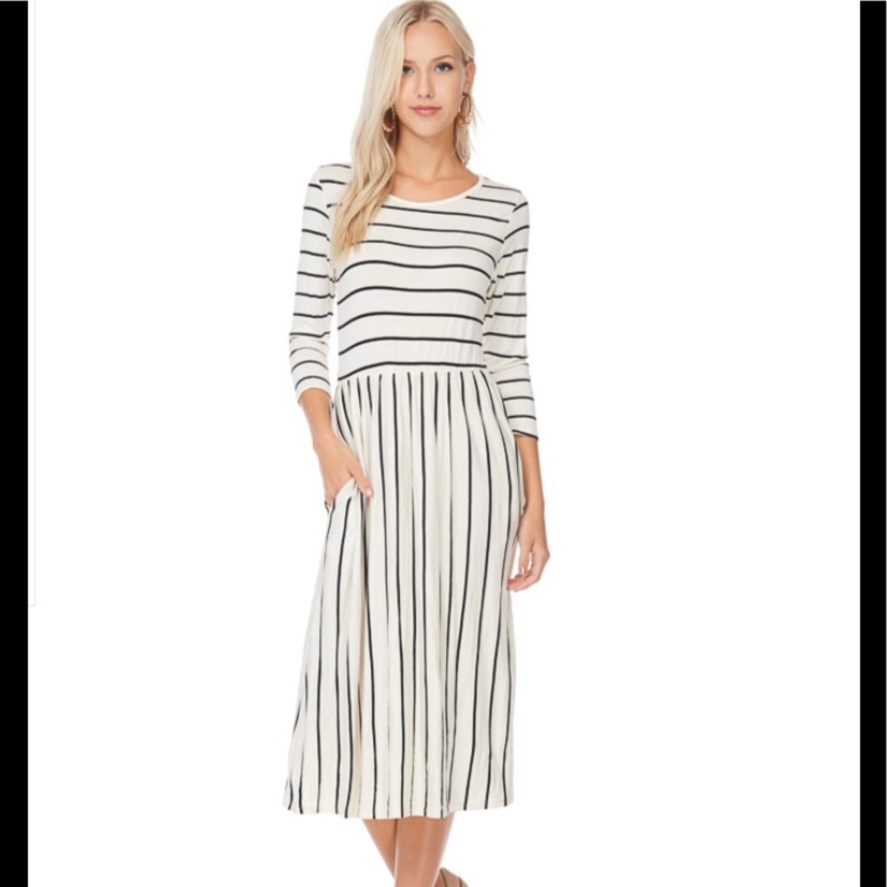 Cream and black striped fall dress