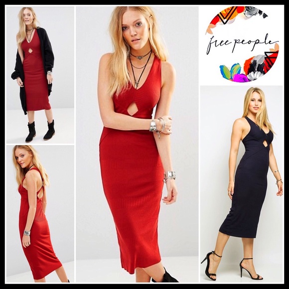 Free People Dresses & Skirts - FREE PEOPLE RED MIDI DRESS Crisscross Open Back