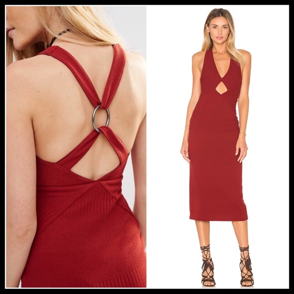 FREE PEOPLE RED MIDI DRESS Crisscross Open Back - Picture 6 of 8