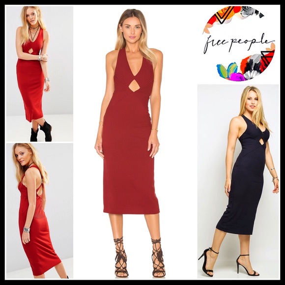 FREE PEOPLE RED MIDI DRESS Crisscross Open Back - Picture 8 of 8