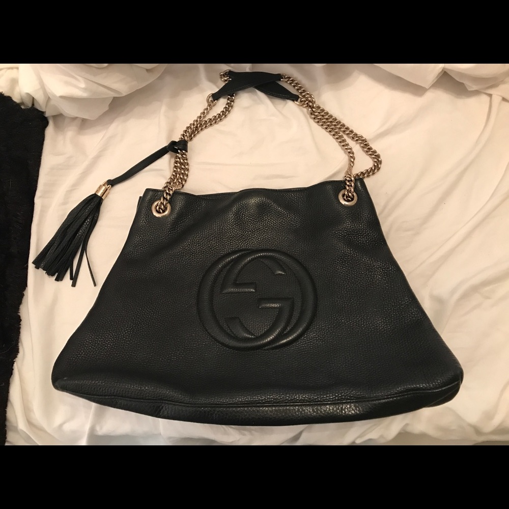 Gucci Soho Leather Chain-strap Tote, Black