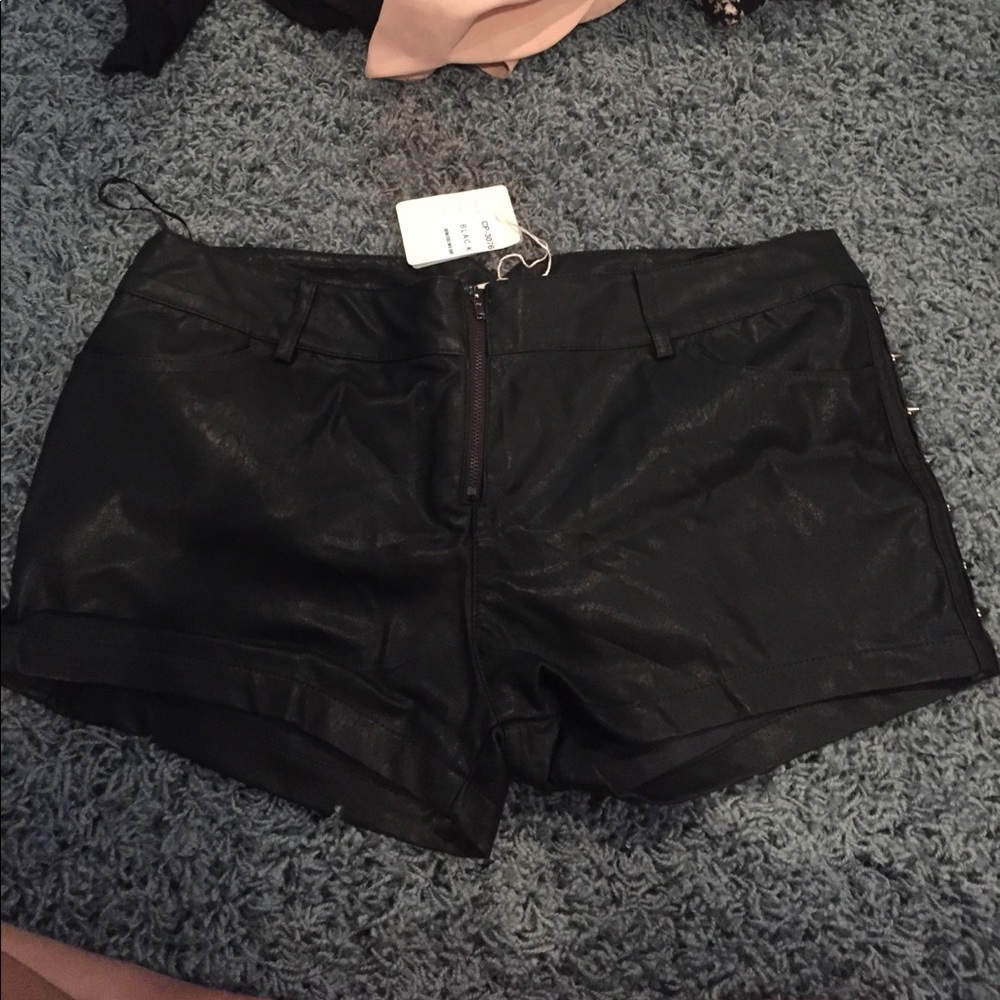 Studded faux leather shorts
