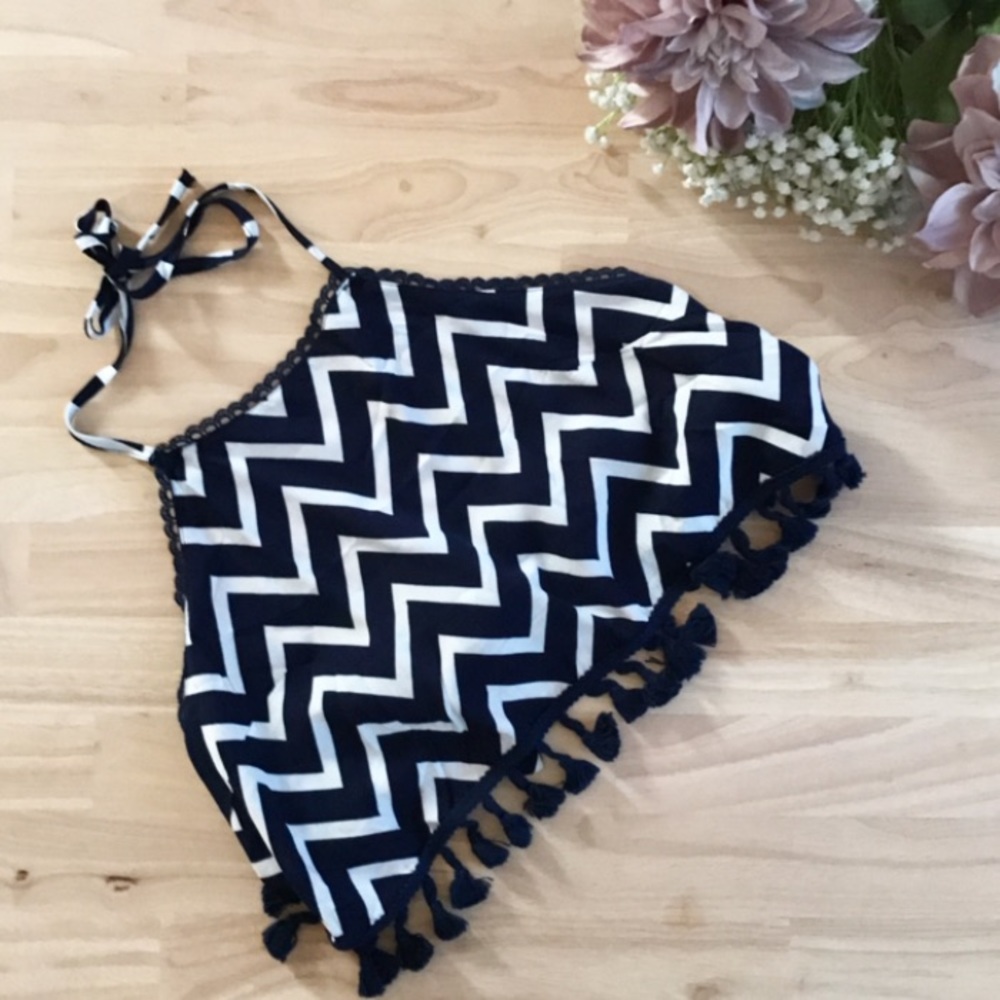Navy Striped Halter Crop Top