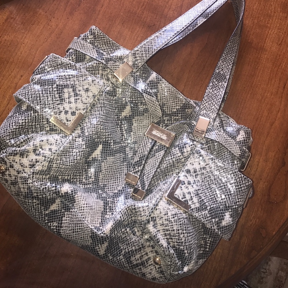 Michael Kors gray and black snakeskin shoulder bag
