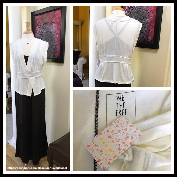 FREE PEOPLE IVORY V-NECK FAUX WRAP KNIT TOP - Picture 2 of 4