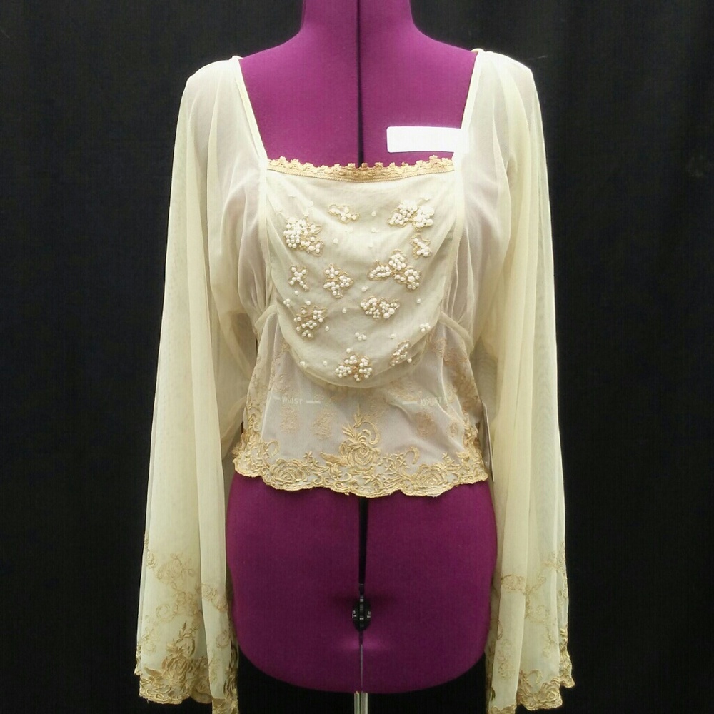 NWT M Nude FREE PEOPLE Sheer lace pearls NEW
