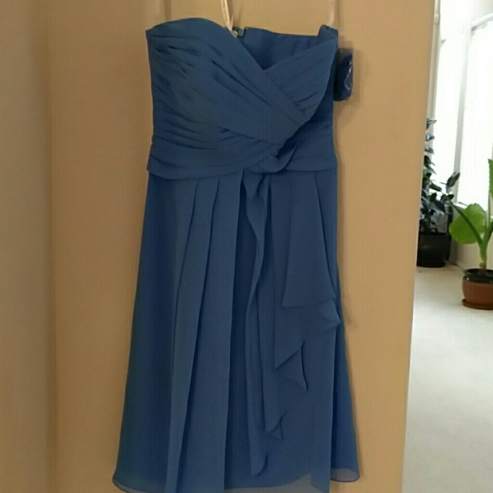 David's Bridal Crinkle Chiffon Dress Cornflower