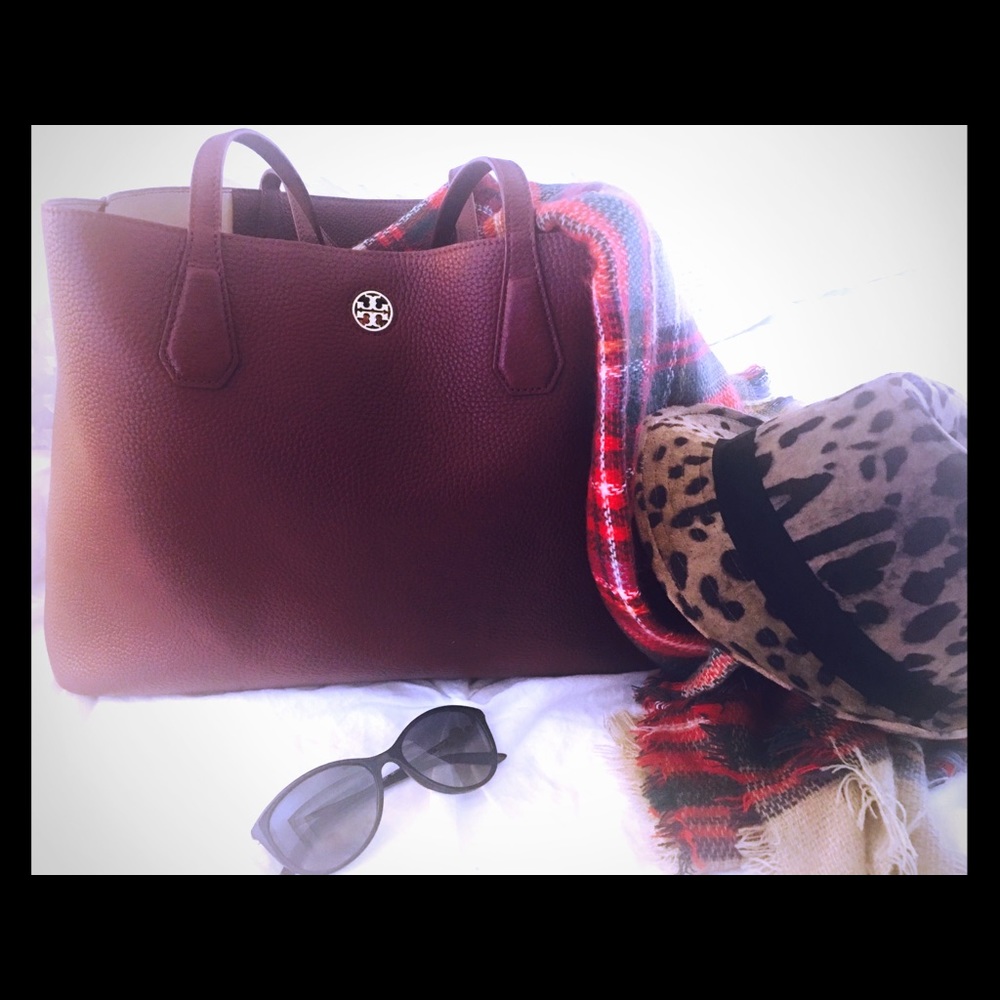Large Tory Burch Oxblood Pebble Leather Tote