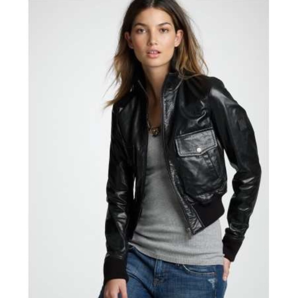 BEBE Genuine Leather Bomber Jacket.