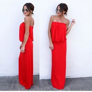 Red Strapless Maxi Dress