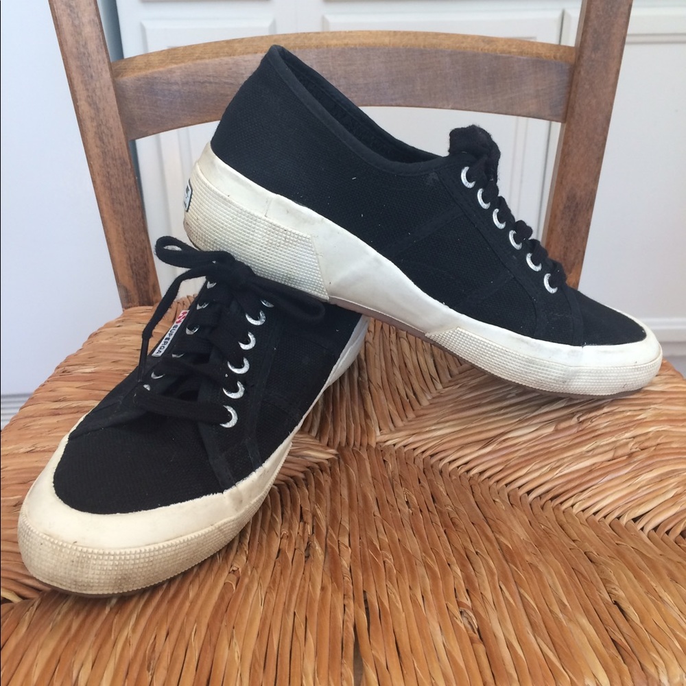 Black wedge superga sneakers size 9