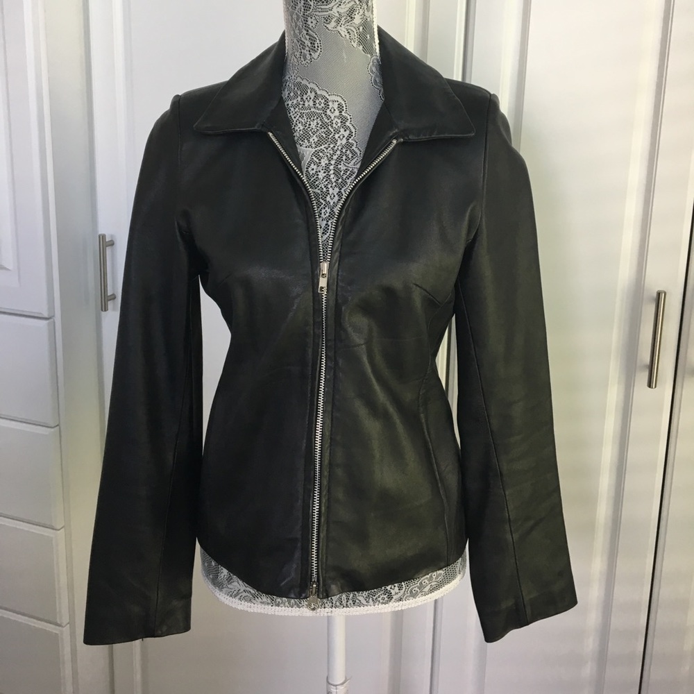 Black leather moto jacket. Sz 42 European