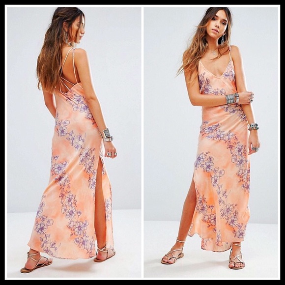 FREE PEOPLE Maxi Floral Print Silky Slip Dress - Picture 2 of 6