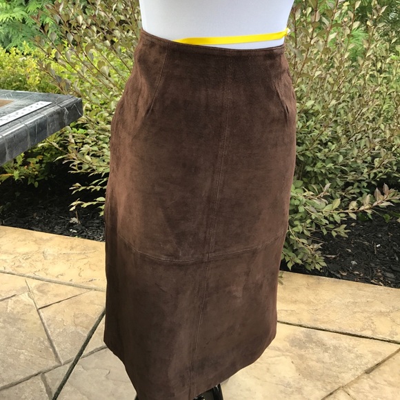 Nygard Collection Brown Leather/Suede Pencil Skirt - Picture 1 of 8