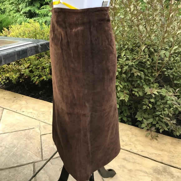 Nygard Collection Brown Leather/Suede Pencil Skirt - Picture 2 of 8