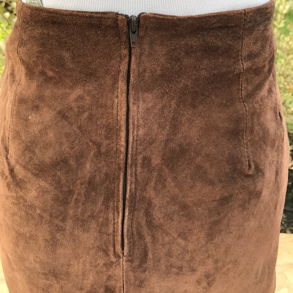 Nygard Collection Brown Leather/Suede Pencil Skirt - Picture 6 of 8