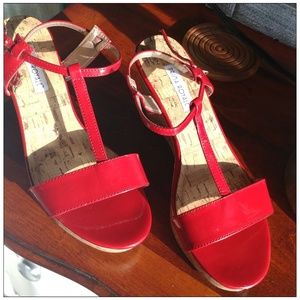 Red wedge sandals