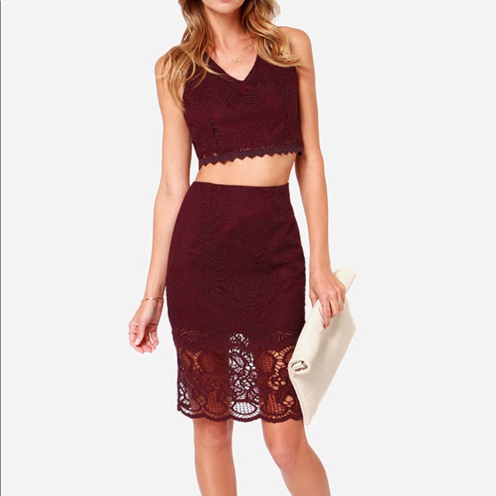 Burgundy two - piece skirt/top set