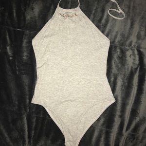 body suit grey halter top