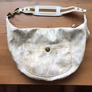 Coach Tan/White Jacquard Hobo Shoulder Bag