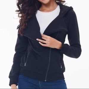 Asymmetrical hooded sweatshirt or jacket
