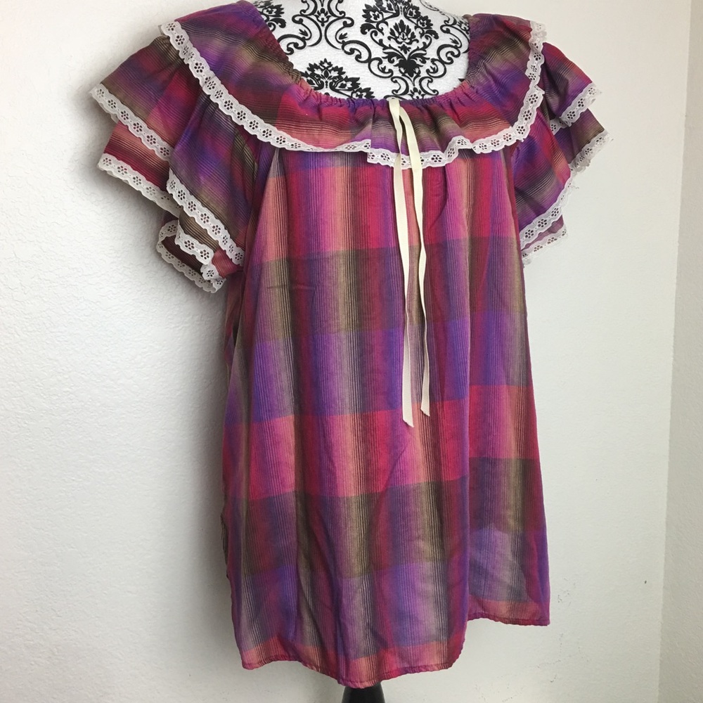 Vintage Boho Plaid Top