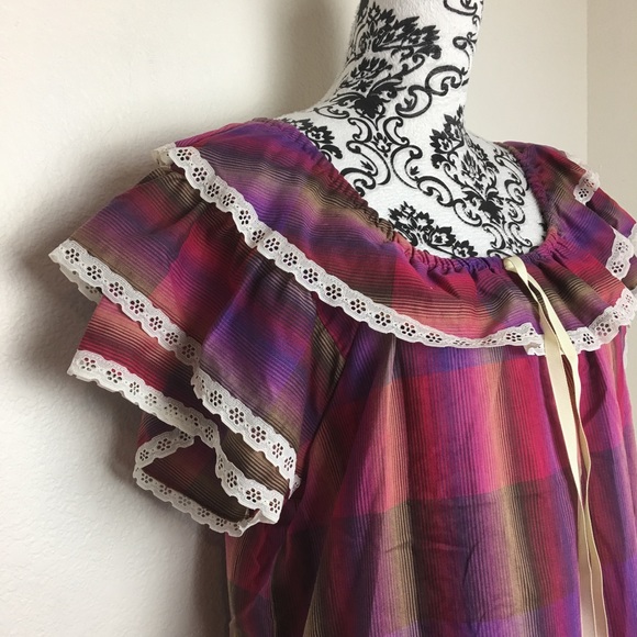 Vintage Boho Plaid Top - Picture 2 of 4