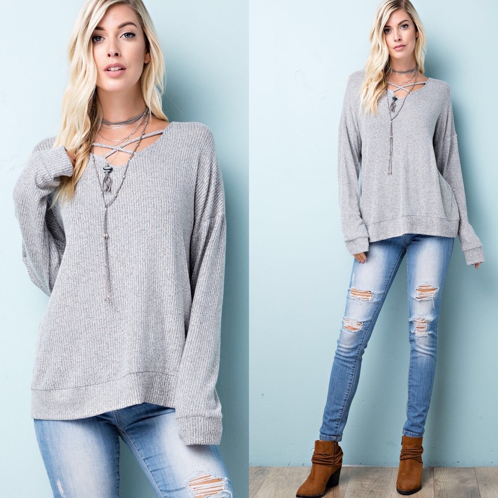 Sale! Long Sleeve V-Neck Front Criss Cross