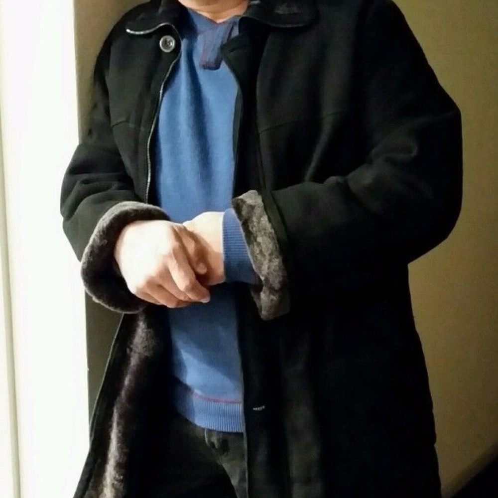 BLACK SHEARLING SUEDE ROBERTO PIERGUIDI MENS COAT