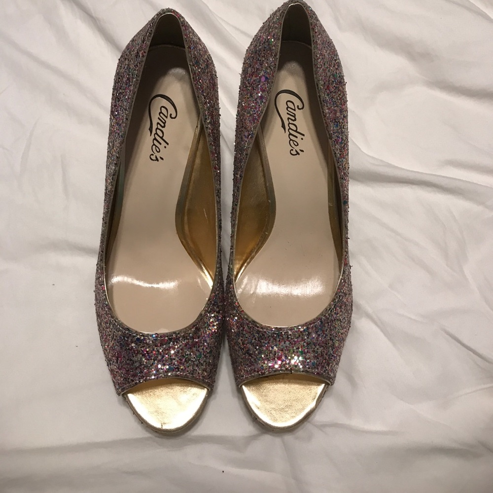 Candies sparkly open toe shoes