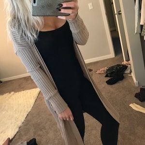 Tan long ribbed cardigan