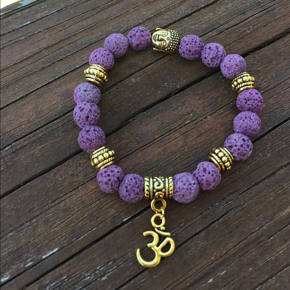 Purple Lava Stone Buddha Om Yoga Diffuser Bracelet
