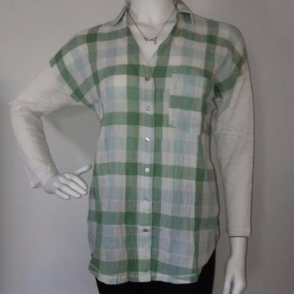 Ellison Tops - (Ellison)Button Down Plaid Gauze Top