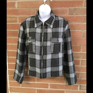 Tracy Evans wool blend plaid zip blazer