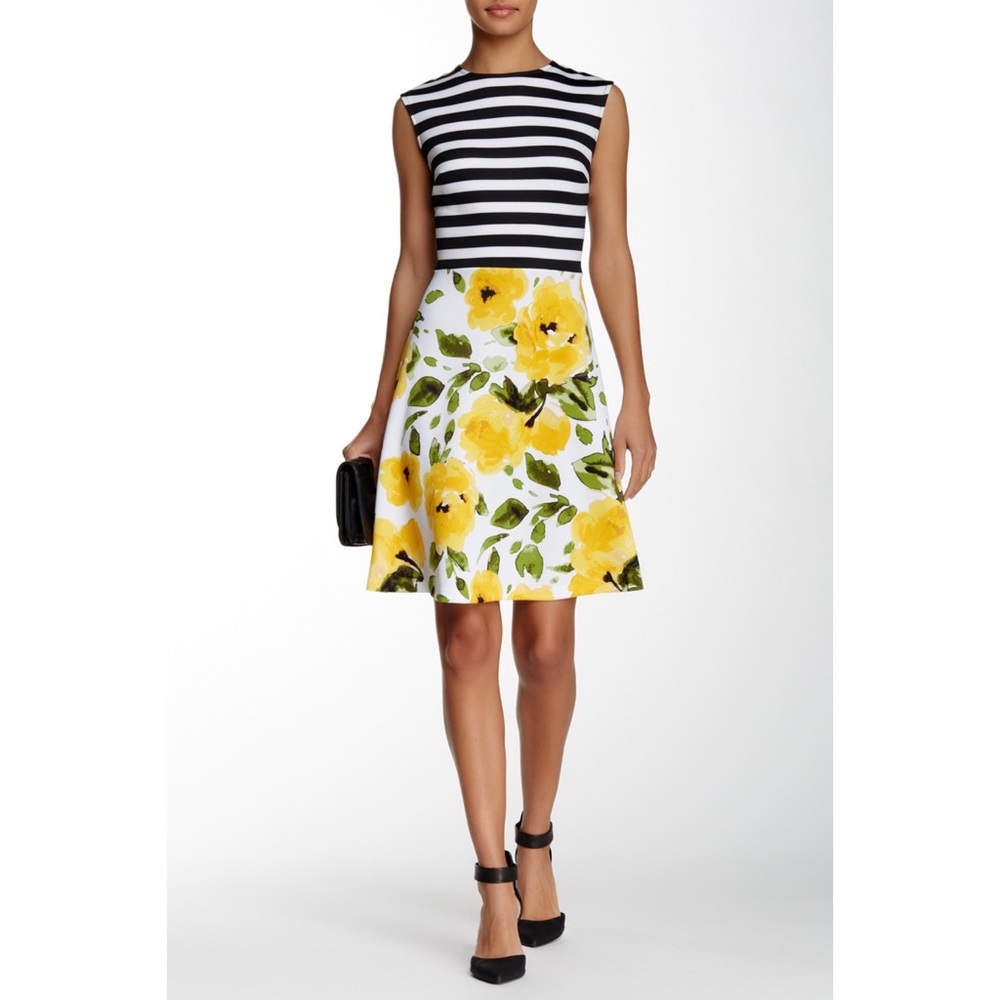 SANDRA DARREN Striped Bodice Floral Dress
