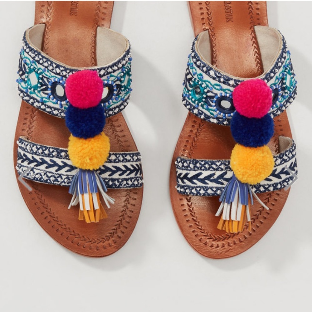 Anthropologies Anti Batik Pom Pom sandals FIRM - Picture 3 of 9