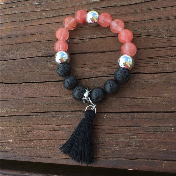 Trendy Tassel Black Lava Diffuser Bracelet - Picture 2 of 5