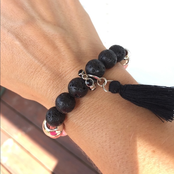 Trendy Tassel Black Lava Diffuser Bracelet - Picture 3 of 5