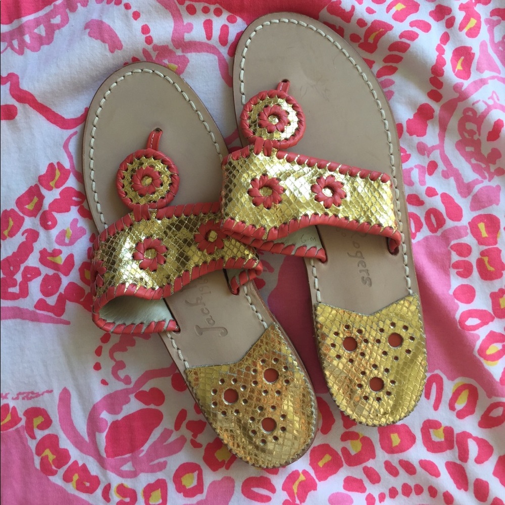 Gold and Coral Jack Rogers Hampton Sandal - Picture 1 of 3