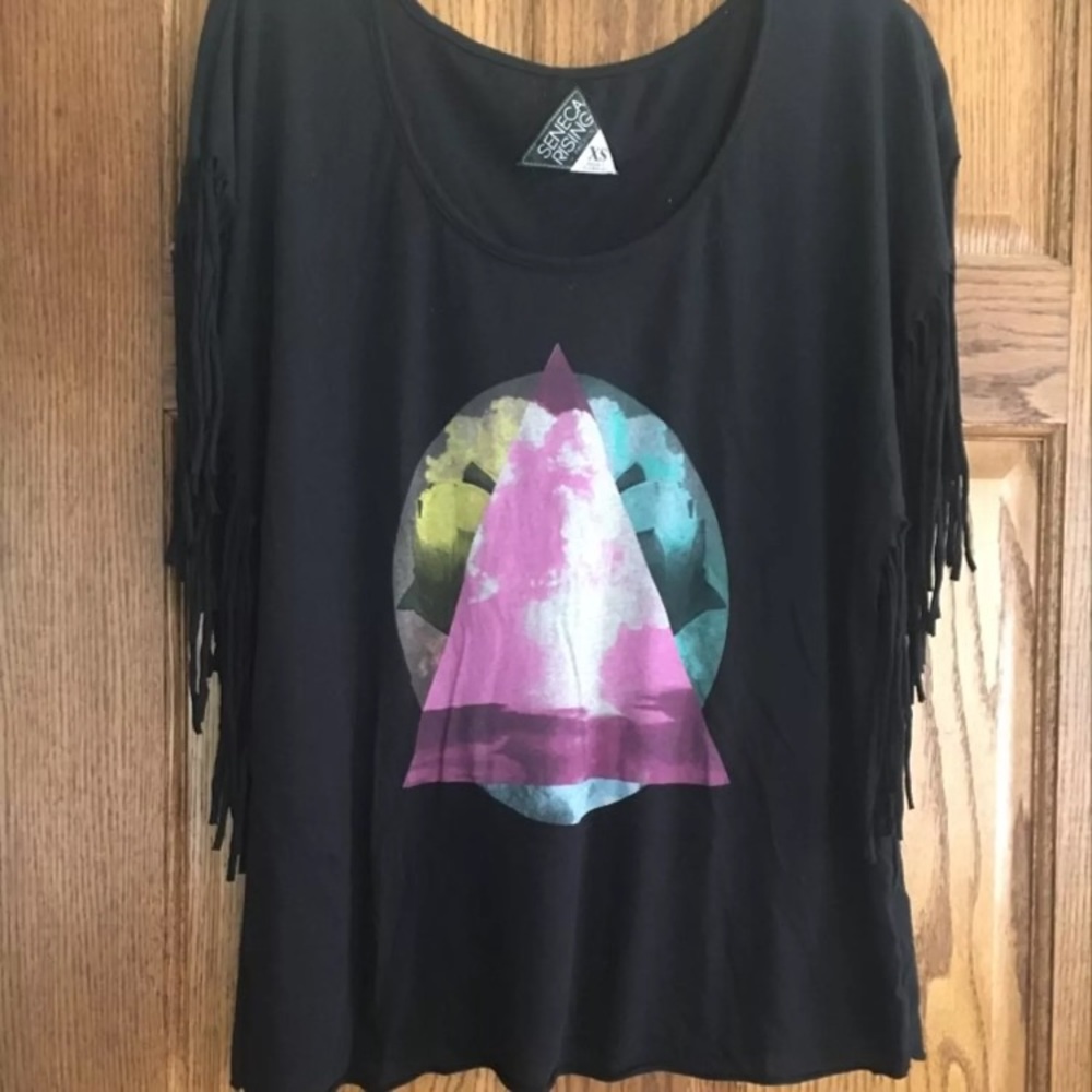 Black fringe sleeve t-shirt