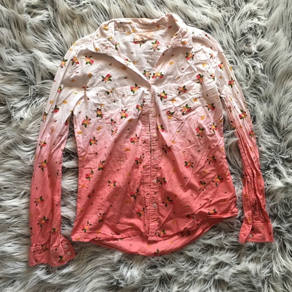 Ombré Floral Button Down Shirt