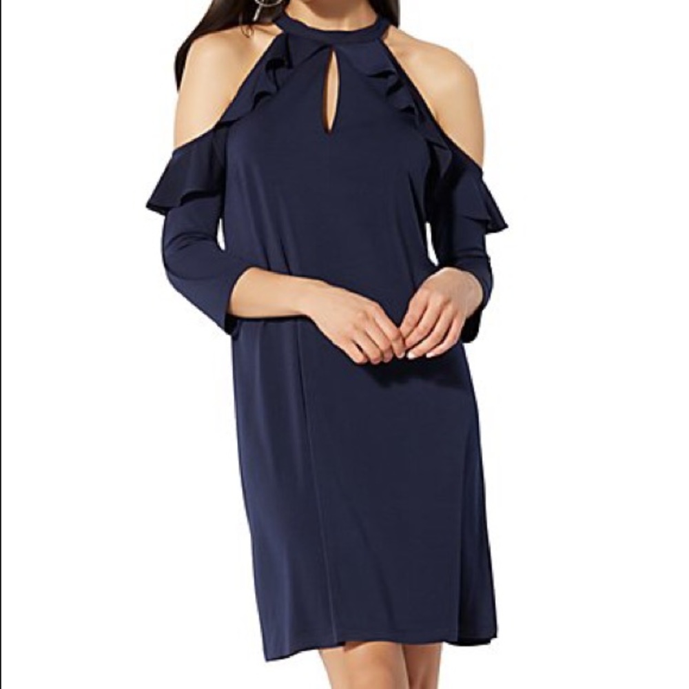 Navy Cold-Shoulder Dress