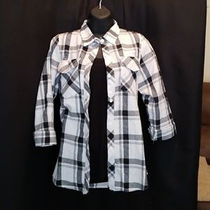 Plaid 3/4 Sleeve Button Down