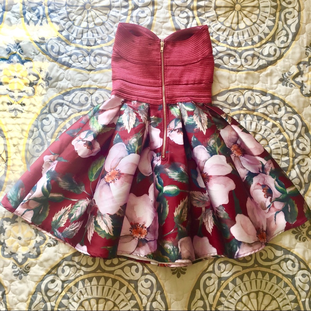 Blossom Printed Strapless Party Dress - Picture 2 of 3
