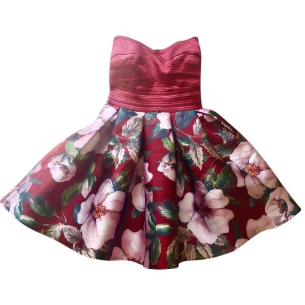 Blossom Printed Strapless Party Dress